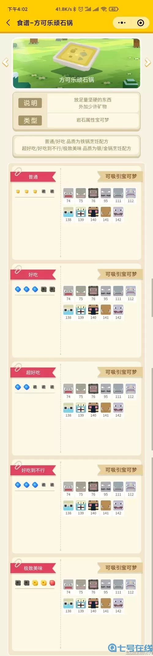 口袋之旅料理屋食谱 料理机食谱一览表